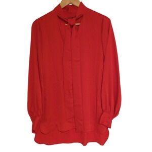 BCBG Maxazria NWT Blouse Shirt MSRP $178 Small Red Georgette Tie Neck Button Up